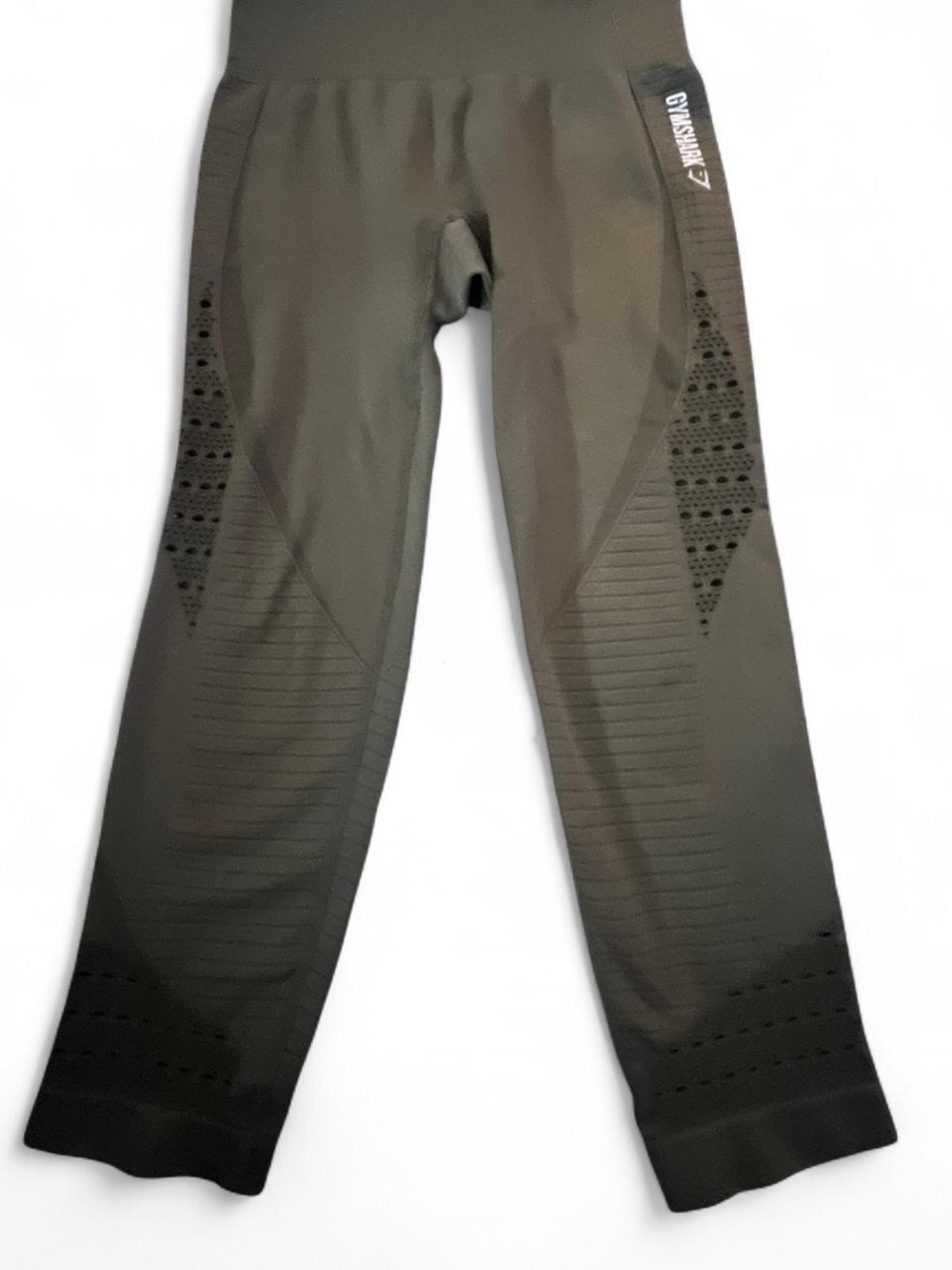 Gymshark Olive Cropped Seamless Leggings with Textured Panels - Picture 2 of 6